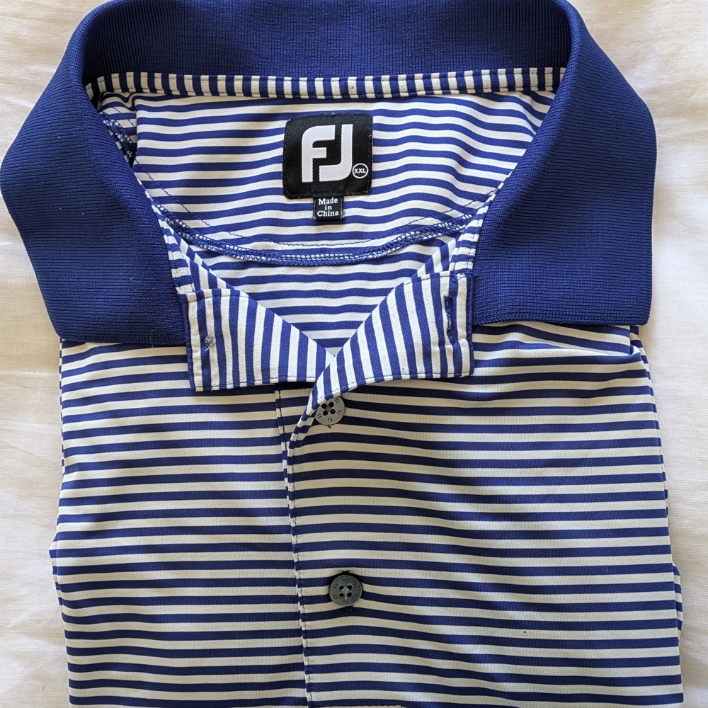 FootJoy FJ Blue White Striped Golf Polo XXL Athleisure Country Club Activewear